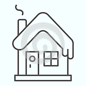 Snowy house thin line icon. Winter home building with snow on the roof. Christmas vector design concept, outline style