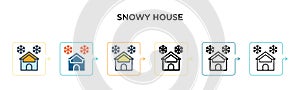 Snowy house vector icon in 6 different modern styles. Black, two colored snowy house icons designed in filled, outline, line and