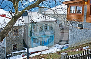 Snowy houses of Metsovo, Greece