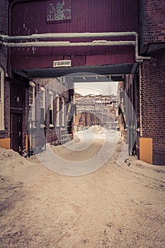 Snowy Industrial Alleyway