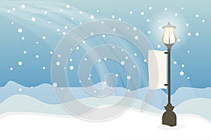 Snowy with lamppost, Christmas background