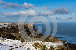 Snowy landscape above Murlough Bay, Northern Ireland