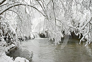 Snowy landscape of the Bayas river. photo