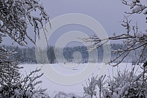 Snowy Landscape in French Countryside during Christmas Season / Winter