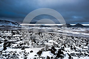 Snowy landscape in the Highlands of Iceland in late october