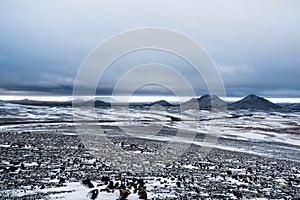 Snowy landscape in the Highlands of Iceland in late October