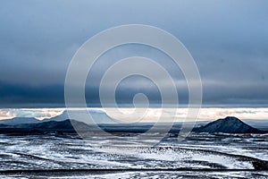 Snowy landscape in the Highlands of Iceland in late October