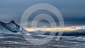 Snowy landscape in the Highlands of Iceland in late October