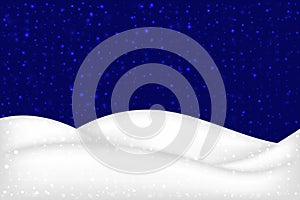 Snowy landscape isolated on dark transparent background. Vector illustration of winter decoration. Snow background