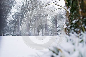 Snowy landscape at Lousberg in Aachen, Germany