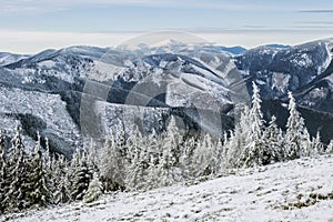 Zasnežená krajina, Nízke Tatry, Slovensko, zimná scéna