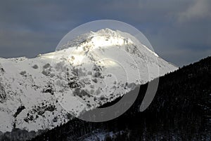 Snowy landscape with Mount Anboto in the Urkiola Natural Park