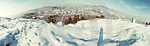 Snowy landscape with Nitra city, Slovakia, old filter