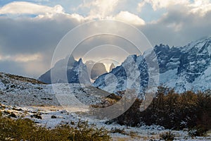 snowy landscape in torres del paine national park