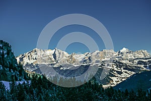 Snowy landscape of val Badia in the Dolomites, South Tyrol, Italy