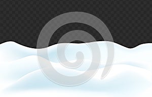 Snowy landscape. Vector realistic isolated Snow field on the transparent background. Vector illustration of winter decoration.