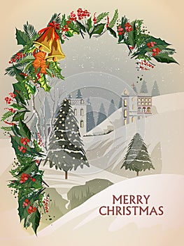 Snowy landscape wintertime background for Merry Christmas Holiday