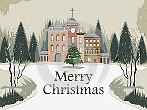 Snowy landscape wintertime background for Merry Christmas Holiday