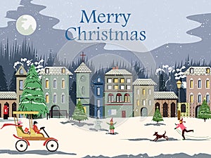 Snowy landscape wintertime background for Merry Christmas Holiday