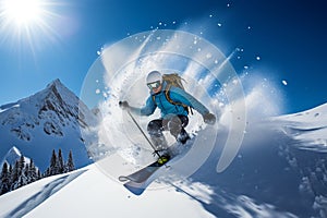 The Snowy Launch - A Skier\'s Leap of Adrenaline and Adventure