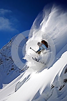 The Snowy Launch - A Skier\'s Leap of Adrenaline and Adventure