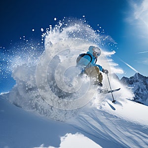 The Snowy Launch - A Skier\'s Leap of Adrenaline and Adventure