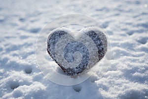 Snowy love Hand etches a heart in untouched winter snow photo