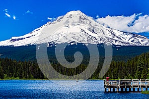 Snowy Mount Hood southern slope view from Trillium Lake