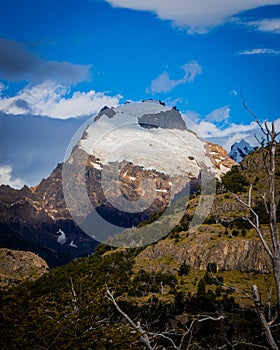 Snowy mountain in the Fitz Roy mountain range in El Chalten Argentina, Argentine Patagonia