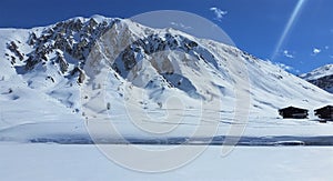 Snowy mountain and Icy lake