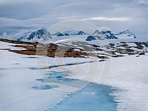 Snowy mountain landscape of Jotunheimen in Norway