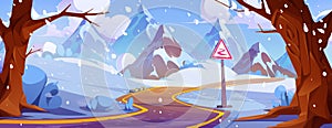 Snowy mountain landscape with winding road