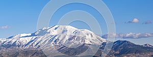 Snowy mountain panoramic view.