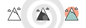 Snowy mountain peak different style icon set