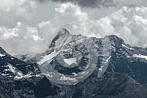 Snowy mountain peak in Glacier National Park.