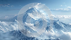 Snowy mountain peak in harsh winter with swirling clouds and realistic icy details