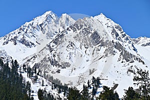 Snowy Mountain Peak at Naltar Valley in Northern Pakistan