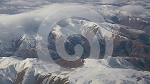 Snowy Mountain range aerial view