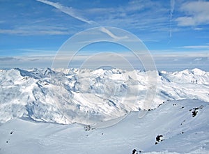 Snowy mountain range French Alpes