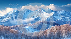 Snowy Mountain Range Winter Landscape