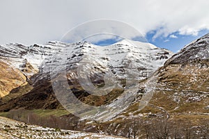 Snowy mountain ridges in Cantabria, Spain