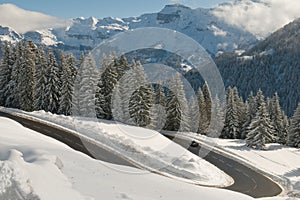 Snowy mountain road