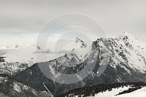 Snowy mountain slopes in the French Alps photo