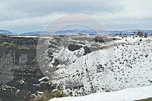 Snowy Mountain On The Snowy Jump Of The River Nervion. Nature Landscapes Snow