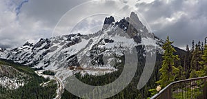 Snowy mountain in spring