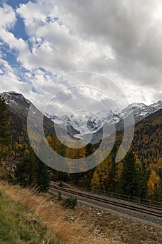 Snowy mountains in Engadin during autumn photo