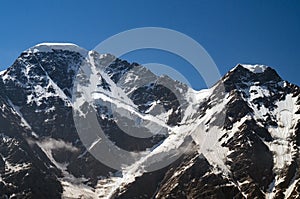 Snowy mountains blue sky background travel scenic beauty destinations