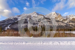 Snowy Mountains In Canmore On A Bright Day