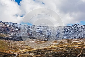 Snowy mountains covered in snow landscape. Australian Alps, Mount Kosciuszko National Park, NSW, Australia