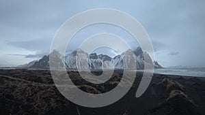 Snowy mountains in Iceland during dull day 4k